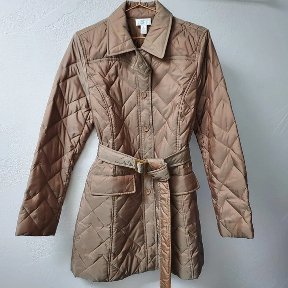 ANN TAYLOR LOFT | Quilted Metallic Iridescent Trench Coat Small - Picture 11 of 11